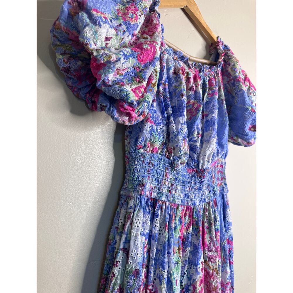 Hemant & Nandita Floral & Eyelet Off-The-Shoulder Maxi Dress SMALL - Picture 9 of 11